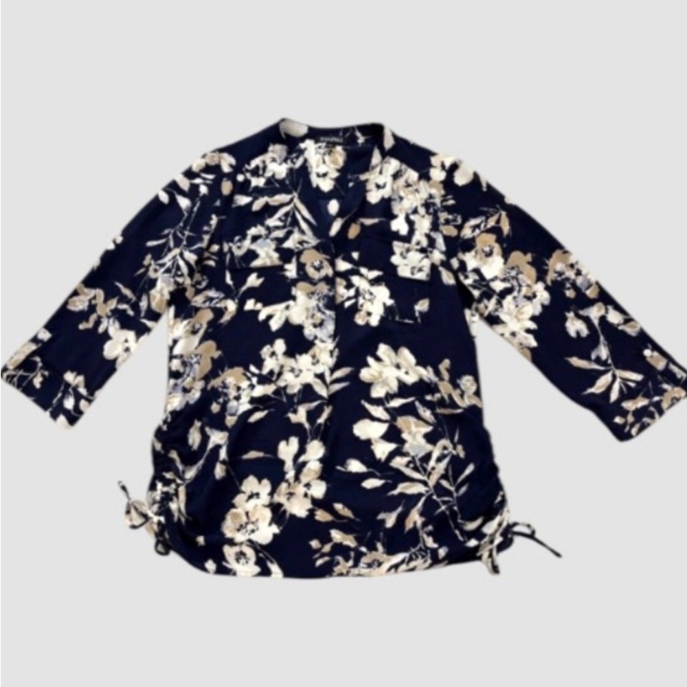 Roz and Ali Women’s Small Navy Blue Floral Blouse